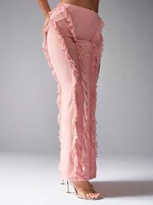 MISSGUIDED Ruffle Mesh Split Maxi Skirt Layered Design High Waist Long Flowing Dance PerFormance Ballet Inspired Ethereal Overlay Elegant Evening Occasion Wear