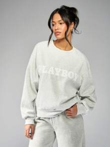 Missguided x Playboy Felpa con stampa grafica di marca - Grigio Chiaro - Visualizzare 1