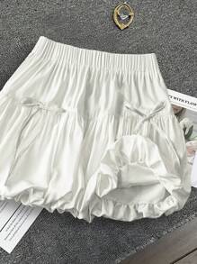 Celure Plus Size Women High Waist Bow Decor Puff Mini Skirt