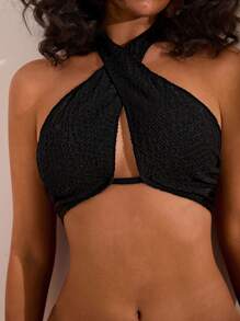 Opulessa 女士纯色纹理比基尼套装，度假海滩，夏季