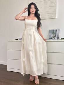 Modelyn 2pcs/Set Women 3D Floral Cinched Waist Sleeveless Top And Camisole Dress Set - Apricot - View 3