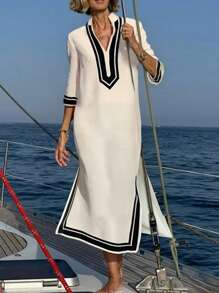 Breezaya Women Striped Print Long Slit Dress - Multicolor - View 7