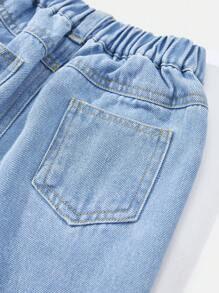 Baby Girls' Versatile Comfortable Cute Casual Vacation Fashion Cute Butterfly Printed Inelastic Uneven Waist Denim Trousers, Lightweight Spring/Autumn - Medium Wash - View 5