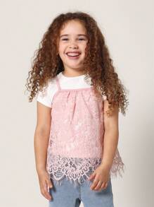 SUMWON Girls Delicate Lace Cami Top With T-Shirt Layer, Tween Party Special Occasion Sleeveless Tank Overlay Spring Summer Fashion - Multicolor - View 4