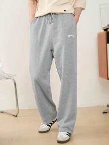 Manfinity VCAY Men's Solid Color Straight Leg Knitted Casual Pants, Loose Fit, Suitable For Daily Wear