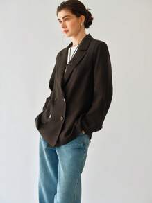Uhlyne Giacca casual da donna slim fit con colletto a rever, doppiopetto, in tessuto di lino intrecciato, maniche lunghe