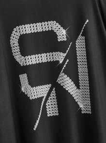 Manfinity VCAY تي شيرت رجالي قياس كبير فضفاض بطباعة حرفية بأسلوب الملابس الشارعية - الأسود - مشاهدة 4