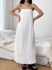 SHEIN EZwear Vestido de unicolor de longitud media, moda minimalista, uso casual y diario para mujeres