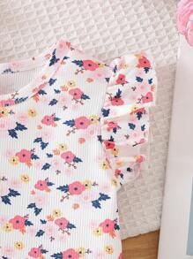 Baby Girl Crew Neck Short Cap Sleeve Simple Casual Top, Daily Wear - Multicolor - View 4