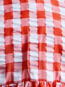 THE HAPPY LOOK Young Girl 2pcs Red Plaid Detachable Ruffle Bowknot Blouse Sets