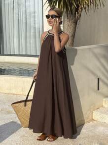 Livesso Lace Strap Dress, Loose Sleeveless Vacation Summer Long Dress For Women Sundress Linen,Casual Women Dresses