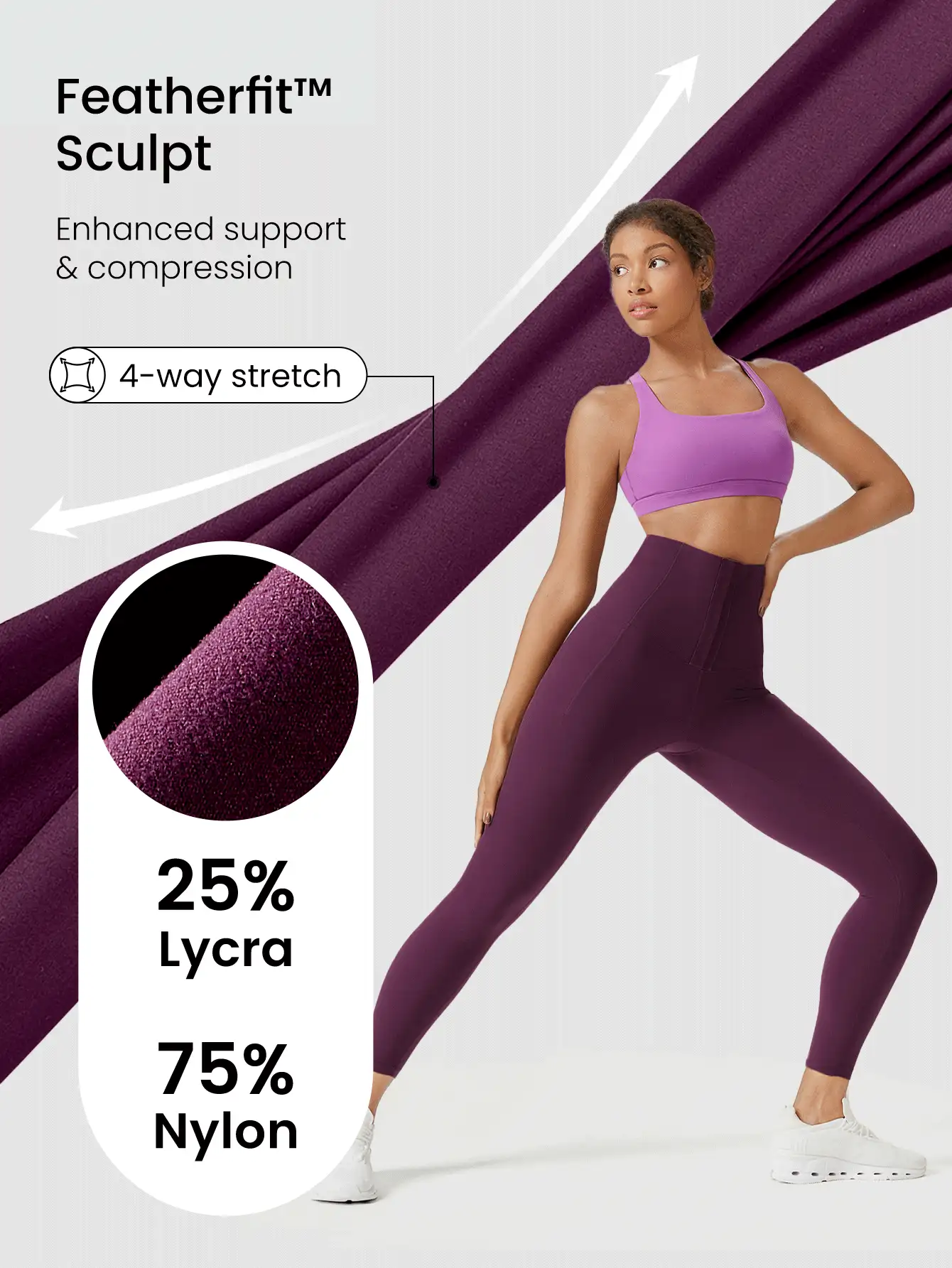 GLOWMODE Leggings con control de abdomen y corset de 24" FeatherFit™-Sculpt, de cintura súper alta, de impacto medio, para trotar, gimnasio y uso diario - cola de cereza - Ver 6