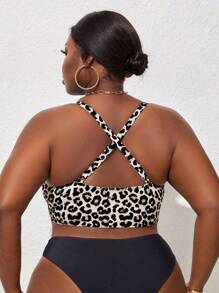 SHEIN Swim Curve Plus Size Summer Beach Leopard Print Swimwear Bikini Top