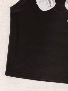 SHEIN 2pcs/Set Young Boy Headphones Print Tank Top And Denim Effect Shorts