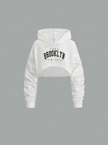 3 pièces/Set Adolescentes sweat-shirt à capuche Ample Décontracté avec Graphique Lettrage, Camisole Tricotée et Pantalon Cargo Vert Tricoté, Convient pour le Printemps, l'Automne et l'Hiver