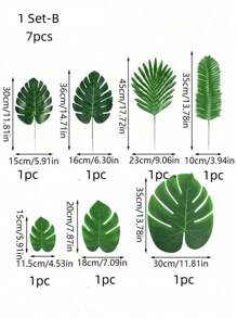 SHEIN 21 buc-frunze de palmier artificiale 7 feluri mari, mici, verde, frunze de palmier false, cu tulpini, pentru junglă, hawaian, luau, decorare pentru masă, nuntă, aniversare, decorare pentru petreceri tematice