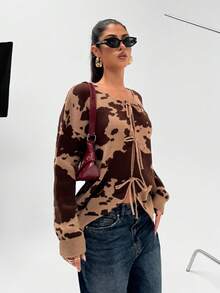 CasuGlow Mit Camouflage Muster & Tie-Front Cardigan, Streetwear Old Money Minimalist Look Winter & Back To School,Cardigans For Women,Long Cardigans Woman,Petite Cardigans,Cardigans - Camel - View 5