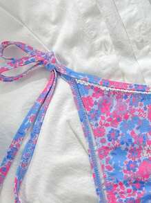 Swim Mod Women Summer Beachwear Random Floral Print Side Tie Ruffle Trim Bikini Bottom - Multicolor - View 3