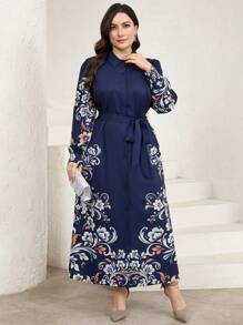 Veilorie Plus Size Women Arabic Style Simple Casual Dress, Suitable For Summer - Navy Blue - View 3