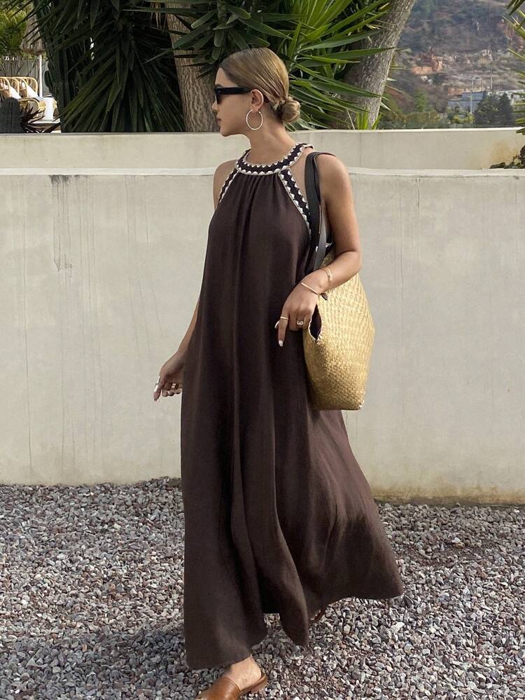 Women's Sleeveless Color Block Casual Vacation Midi Dress For Summer