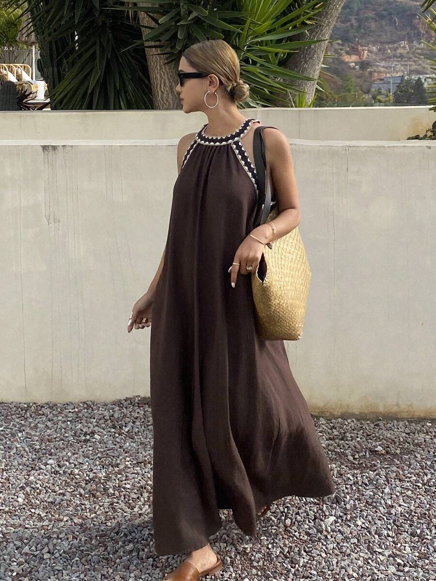 Livesso Lace Strap Dress, Loose Sleeveless Vacation Summer Long Dress For Women Sundress Linen,Casual Women Dresses