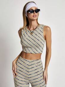 COSMINA Set de 2 piezas con top de tirantes de rayas y pantalones para mujeres, mismo modelo que el de las influencers