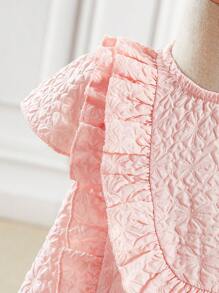 SHEIN Babygirl Cute Pink Textured Ruffle Trim Summer Dress - Pink - View 4