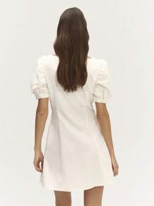 SHEIN Unity Puff Sleeves A-Shape Mini Dress 
Perfect For Casual Spring Summer Outings! - Beige - View 2