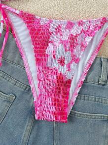 SHEIN Swim 女士夏季随机印花细肩带短款吊带上衣和侧系带三角裤 2 件套沙滩装比基尼套装度假 - 彩色 - 查看 4