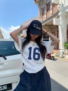 INAWLY 女士数码印花圆领可变肩短袖 T 恤，夏季图案 T 恤女式上衣 - 白色 - 查看 4