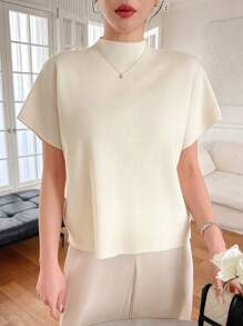 DAZY 女士休闲高领针织毛衣，简约时尚，适合日常穿着 - 杏色 - 查看 3