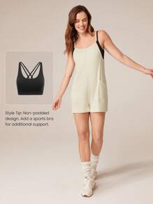 GLOWMODE Modal Ribbed Easy Move Spaghetti Straps Romper Jumpsuit With Side Large Pocket Daily Casual Spring Summer