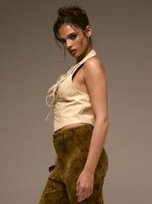 MUSERA 仿皮系带流苏上衣，适合节日、西部风情、夏季、假日、伊比沙岛、秋季、冬季穿着。 - 黃色 - 查看 2