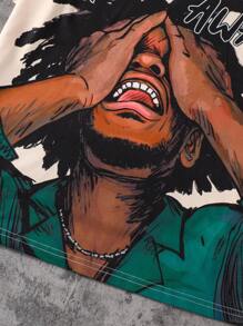 SHEIN 青少年男孩圆领短袖图案印花休闲 T 恤 - 杏色 - 查看 5