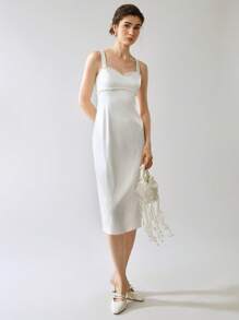 Gloray 女士纹理泡泡珠缀饰中长连衣裙 - 白色 - 查看 3