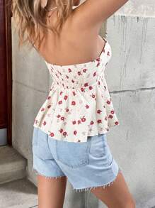 SHEIN Frenchy Women's Summer Boho Holiday Beige Ditsy Floral Sleeveless Tube Top,Multicolor Flower Sheath Tie Front Picnic Tops For Women Spring Vacation - Multicolor - View 2