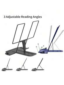 SHEIN 1 件金属书架书架适用于书桌，可调节阅读支架，便携式食谱文件夹，坚固的打字支架，适用于食谱教科书平板电脑音乐书籍，带页夹，重返校园 - 均碼 - 查看 3