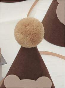 SHEIN 1 件 17cm * 12cm 可爱棕熊形状无纺布生日帽，派对帽装饰，发夹发饰，生日礼物，适合 1-9 岁 - 棕色 - 查看 2