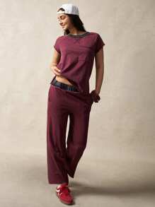 VARSITIE Casual Minimalist Raglan Sleeve Short Sleeve Sports T-Shirt - Red Violet - View 2