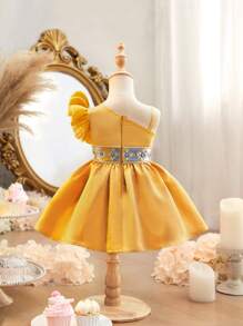 SHEIN Vestido de verano elegante y lindo de color dorado para bebé niña - Azul - Ver 2