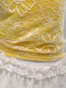 SHEIN Unity 女士春夏假期休闲日常百搭拼色蕾丝抹胸上衣