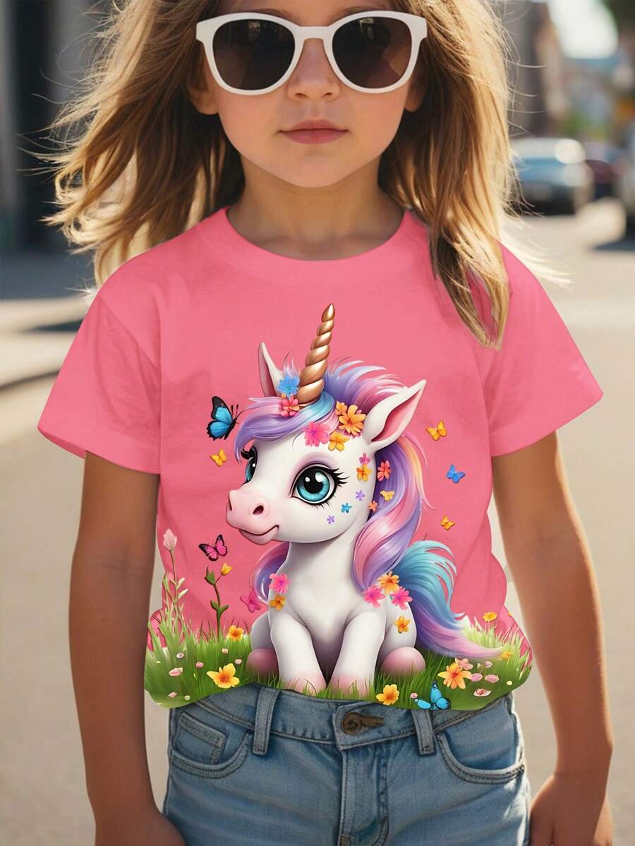 Young Girl Casual Simple Round Neck Short Sleeve T-Shirt, Suitable For Summer - White - View 1