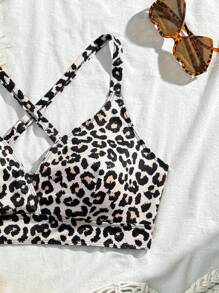 SHEIN Swim Curve Plus Size Summer Beach Leopard Print Swimwear Bikini Top