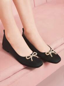 CUCCOO DOLLMOD Bailarinas de punta redonda negras con decoración de mariposa y flor de cristal, zapatos de mujer tipo mocasín sin cordones