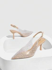 CUCCOO SZL Pointed Toe Transparent Glass Crystal Decor Ankle Strap High Heel Sandals, Stiletto Heel Evening Party Wedding Shoes For Women Spring Shoes Spring Break Easter Prom Heels