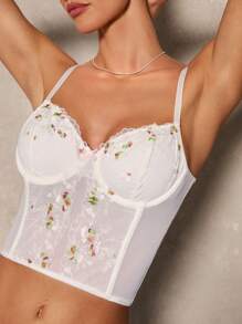 Glamine Top-camisola con aros, bloque de color, decoración de moño y bordados románticos y sexys para mujeres - Blanco - Ver 7