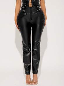 SHEIN SXY Women's Fashion Fashionable Zipper Leggings - Black - View 3