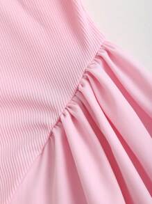 Sweetra Robe rose minimaliste pour femmes avec dos froncé et effet de taille marquée, style mode française - Rose bonbon - Voir 5