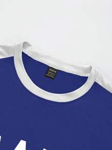 Manfinity Dauomo Brazil Letter & National Flag Print Stitching Round Neck T-Shirt For Men