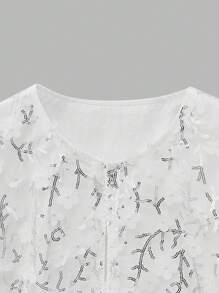 Maija 2025新款夏季白色圆领3D亮片商务休闲女式网眼刺绣短外套，适合户外活动、生日派对、婚礼、毕业典礼、早午餐